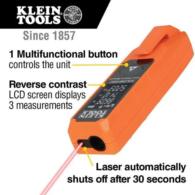 Alt view image 2 of 7 - Klein Tools Laser Distance Measure, Measures in Feet, Inches, Meters