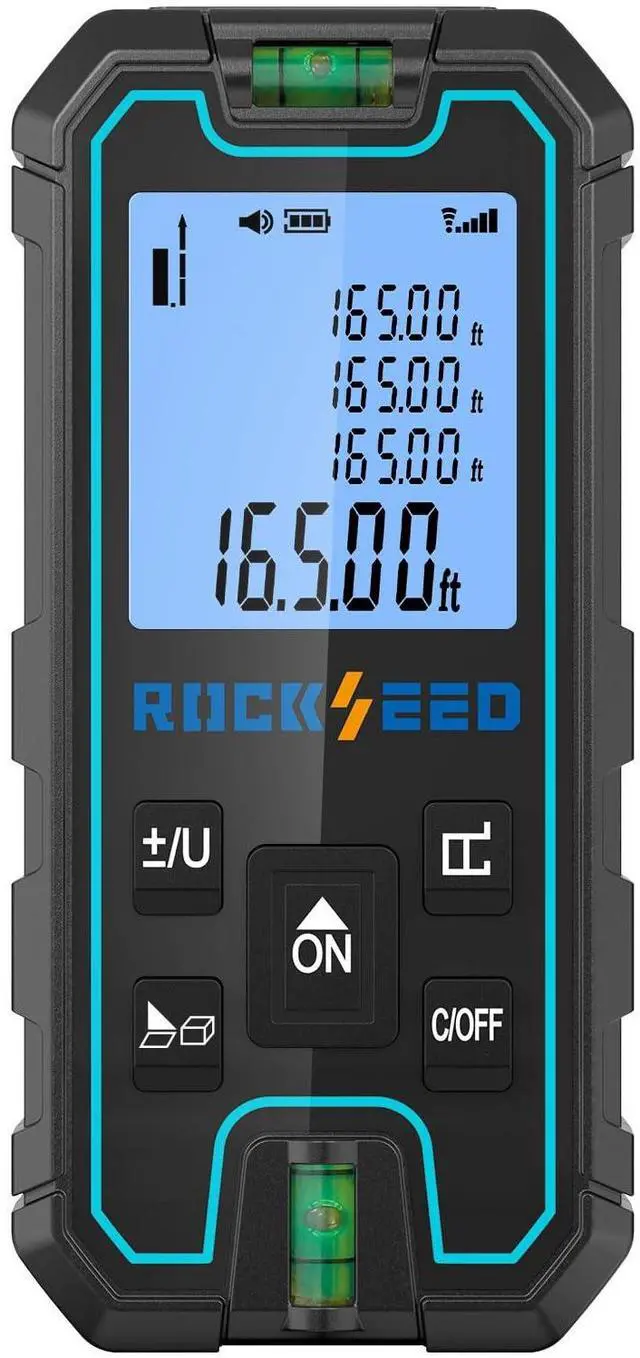 Main image of Laser Measure 165 Feet, RockSeed Portable Laser Distance Meter, Digital Distance Measurement with 2 Bubble Levels, Laser Distance Measure with 5 Units Conversion (Red Laser 165ft)