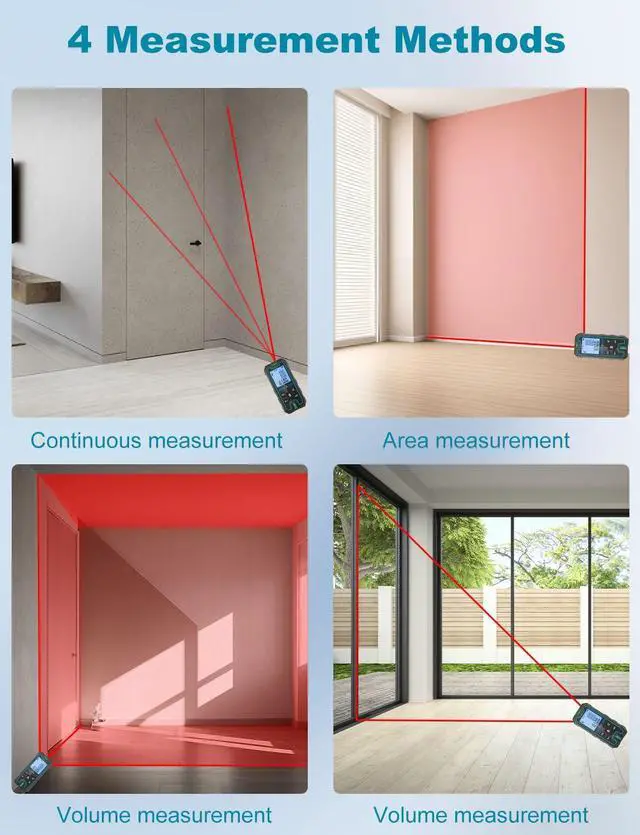 Alt view image 5 of 7 - Laser Measure 165 Feet, RockSeed Portable Laser Distance Meter, Digital Distance Measurement with 2 Bubble Levels, Laser Distance Measure with 5 Units Conversion (Red Laser 165ft)
