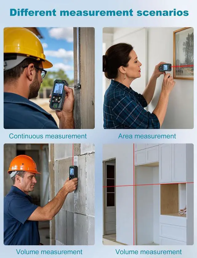 Alt view image 6 of 7 - Laser Measure 165 Feet, RockSeed Portable Laser Distance Meter, Digital Distance Measurement with 2 Bubble Levels, Laser Distance Measure with 5 Units Conversion (Red Laser 165ft)