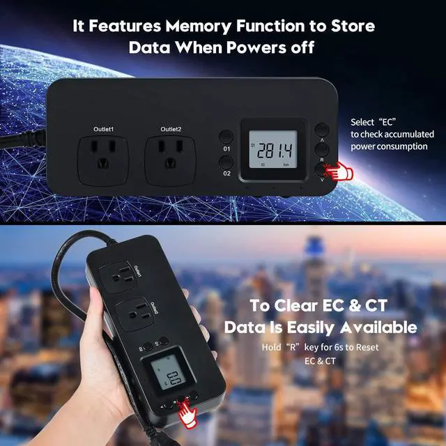 Alt view image 5 of 7 - Electricity Usage Monitor, Briidea Power Consumption Watt Voltage Amp Meter Tester with 2 Outlets Electricity Analyzer Monitoring Device for Energy Saving