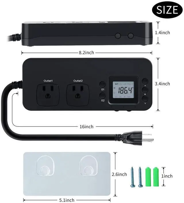 Alt view image 7 of 7 - Electricity Usage Monitor, Briidea Power Consumption Watt Voltage Amp Meter Tester with 2 Outlets Electricity Analyzer Monitoring Device for Energy Saving