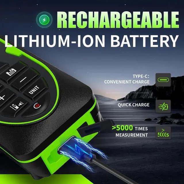 Alt view image 4 of 7 - Green Laser Distance Meter 393.7ft USB Rechargeable Digital Laser Measure with Angle Sensor, Backlit LCD, Area/Volume/Pythagorean, ±3mm Accuracy, Electronic Measuring Tool for Construction & DIY