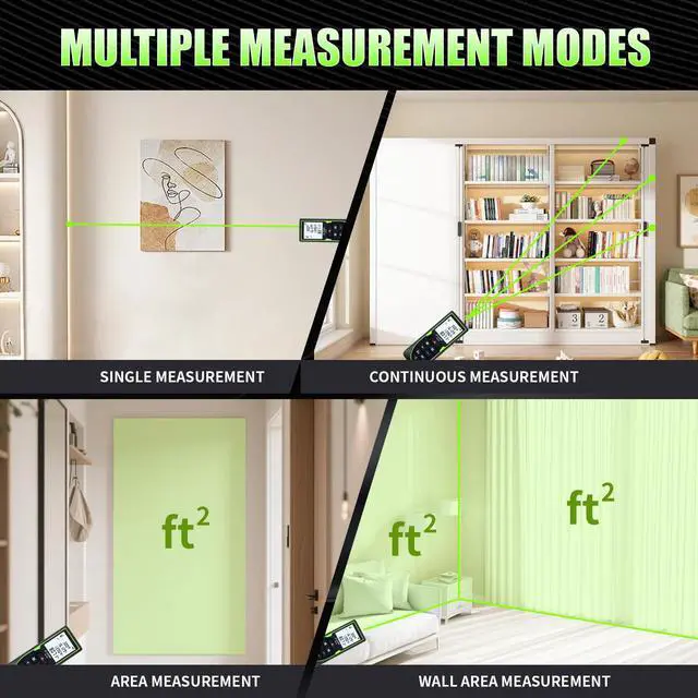 Alt view image 7 of 7 - Green Laser Distance Meter 393.7ft USB Rechargeable Digital Laser Measure with Angle Sensor, Backlit LCD, Area/Volume/Pythagorean, ±3mm Accuracy, Electronic Measuring Tool for Construction & DIY