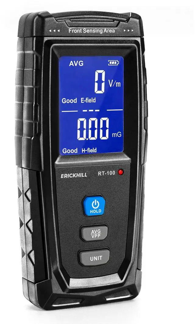 Main image of ERICKHILL EMF Meter, Detects Electric and Magnetic Fields, Handheld Digital EMF Detector with LCD Display, Sound-Light Alarm, Rechargeable Battery for Home, Office, and Appliances (Blue)