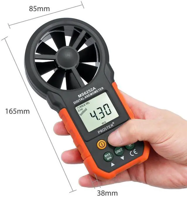 Alt view image 3 of 6 - Proster Handheld Digital Anemometer - Portable Wind Speed Meter CFM Meter Wind Gauge Air Volume Measure with LCD Backlight for Outdoors Sailing Surfing Fishing