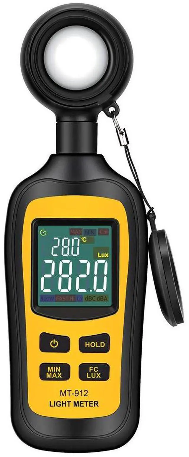 Main image of Light Meter Digital Illuminance Meter Handheld Ambient Temperature Measurer, Range up to 200,000 Lux, Luxmeter with 4 Digit Color LCD Screen