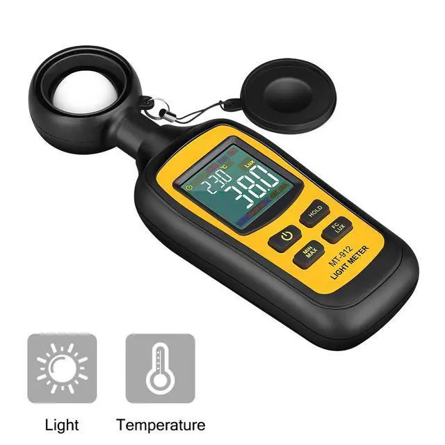 Alt view image 2 of 7 - Light Meter Digital Illuminance Meter Handheld Ambient Temperature Measurer, Range up to 200,000 Lux, Luxmeter with 4 Digit Color LCD Screen