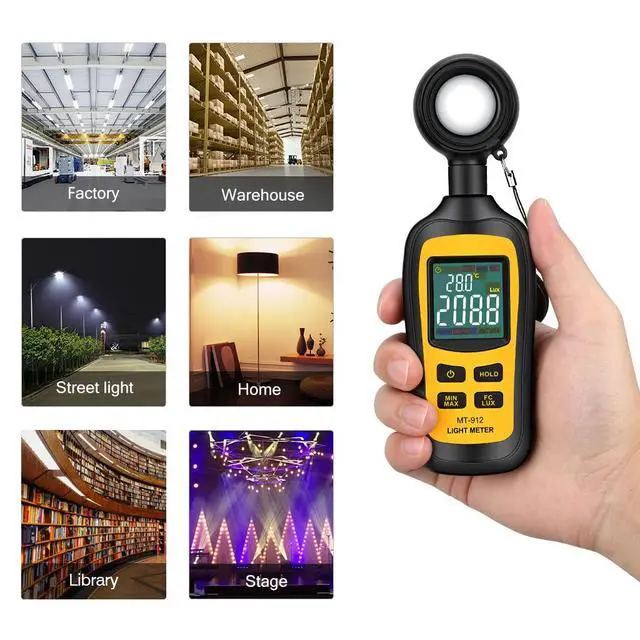 Alt view image 6 of 7 - Light Meter Digital Illuminance Meter Handheld Ambient Temperature Measurer, Range up to 200,000 Lux, Luxmeter with 4 Digit Color LCD Screen