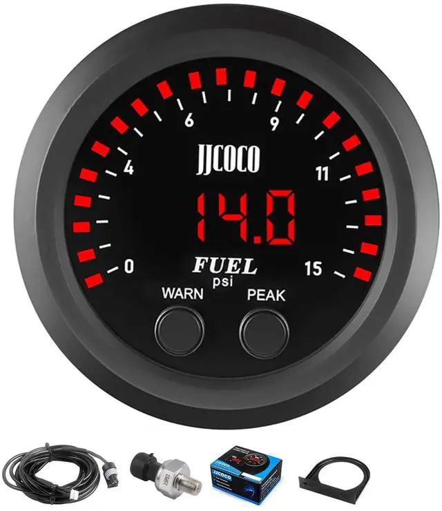 Main image of JJCOCO 15PSI Fuel Pressure Gauge Kit with 1/8NPT Electronic Sensor and LED Digital Display Low Pressure Meter Mounting Bracket Ultra Thin for Car & Truck - 2-1/16" (52mm)