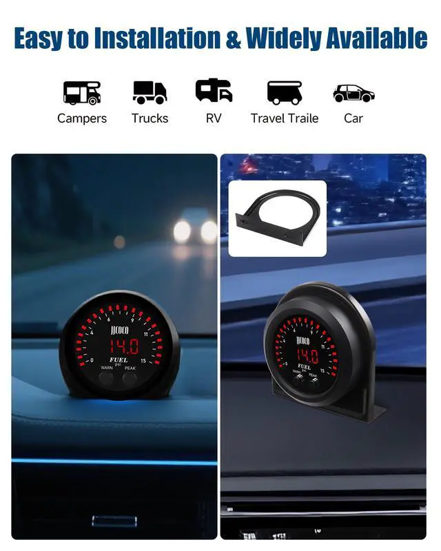 Alt view image 5 of 7 - JJCOCO 15PSI Fuel Pressure Gauge Kit with 1/8NPT Electronic Sensor and LED Digital Display Low Pressure Meter Mounting Bracket Ultra Thin for Car & Truck - 2-1/16" (52mm)