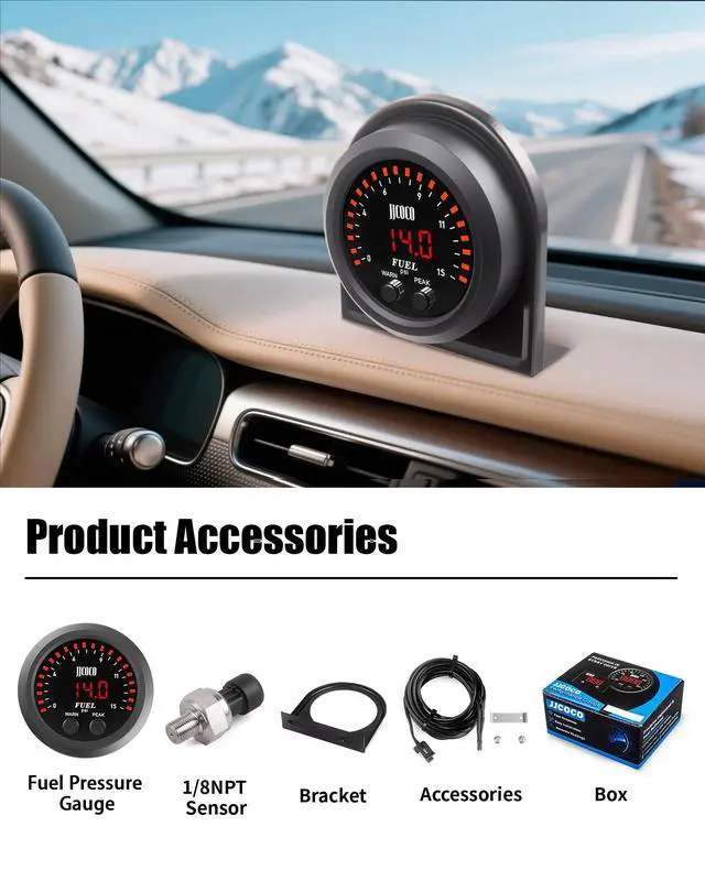 Alt view image 7 of 7 - JJCOCO 15PSI Fuel Pressure Gauge Kit with 1/8NPT Electronic Sensor and LED Digital Display Low Pressure Meter Mounting Bracket Ultra Thin for Car & Truck - 2-1/16" (52mm)