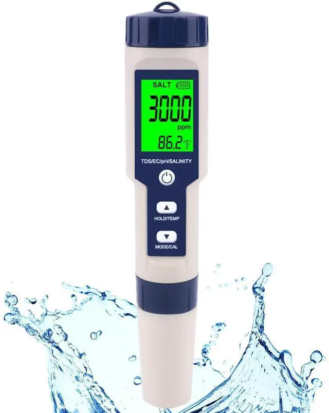 Main image of Pool Salt Tester & PH Meter, Hofun Digital Salinity Meter and PH Tester for Aquarium and Pool Saltwater Water, 5 in 1 Salinity PH Temp EC and TDS Meter, Aquarium Swimming Pool Hot Tub, High Accuracy