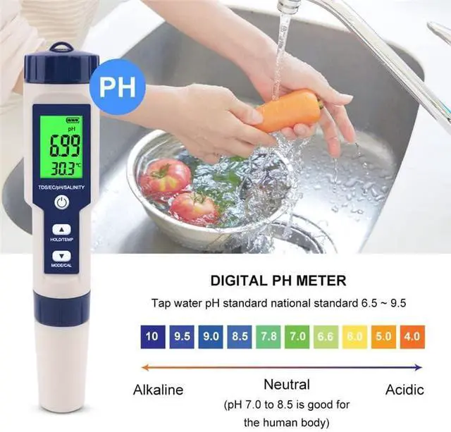 Alt view image 5 of 7 - Pool Salt Tester & PH Meter, Hofun Digital Salinity Meter and PH Tester for Aquarium and Pool Saltwater Water, 5 in 1 Salinity PH Temp EC and TDS Meter, Aquarium Swimming Pool Hot Tub, High Accuracy