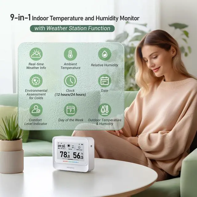 Alt view image 2 of 7 - INKBIRD WiFi Thermometer Hygrometer, Temperature and Humidity Sensor with Weather Station, 9-in-1 IBS-TH5 with Electronic Ink Display, 2 Years Free Data Storage Export, Remote Monitor for Room