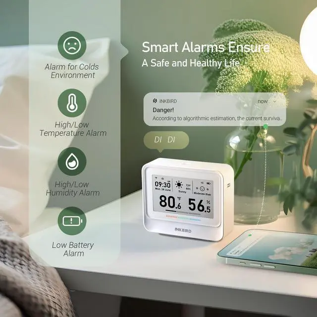 Alt view image 7 of 7 - INKBIRD WiFi Thermometer Hygrometer, Temperature and Humidity Sensor with Weather Station, 9-in-1 IBS-TH5 with Electronic Ink Display, 2 Years Free Data Storage Export, Remote Monitor for Room