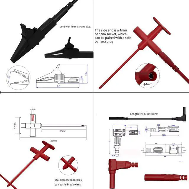 Alt view image 2 of 7 - Banana Plug Multimeter Test Lead Kit, Eectrical Alligator Clips Probe Test Kit,19A JT80011 Crocodile Clip Puncture Probe Wire Piercing Probe Clip Multimeter Accessories for Electronic Repair