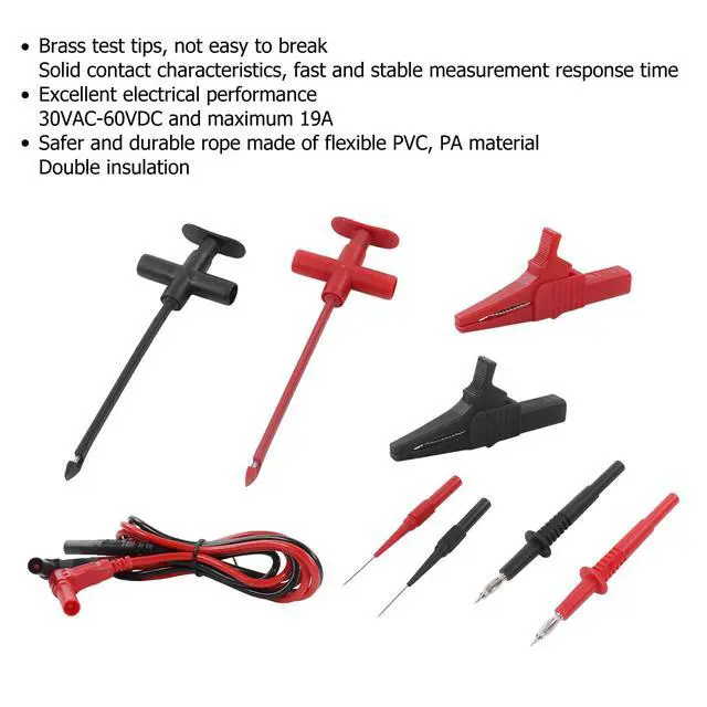 Alt view image 4 of 7 - Banana Plug Multimeter Test Lead Kit, Eectrical Alligator Clips Probe Test Kit,19A JT80011 Crocodile Clip Puncture Probe Wire Piercing Probe Clip Multimeter Accessories for Electronic Repair