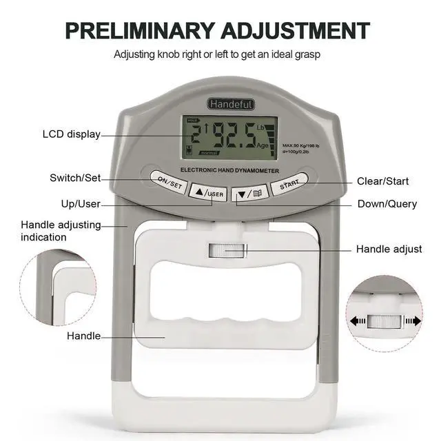 Alt view image 5 of 7 - Handeful Grip Strength Tester, Hand Grip Dynamometer (198Lbs / 90Kgs), Electronic Handgrip Testing for Sports Home School Use
