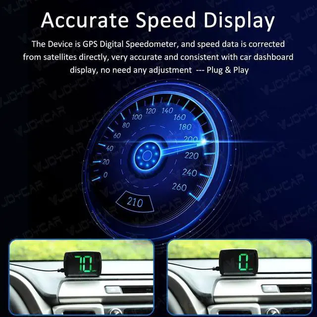 Alt view image 5 of 7 - VJOYCAR New Speedometer HUD GPS Digital Speed Meter MPH Speedo Head Up Display for Cars Trucks, USB Cable Plug & Play (G20-Only Green)