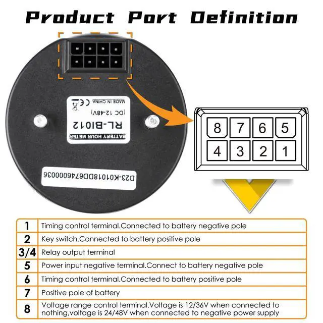 Alt view image 5 of 7 - NInE-ROnG DC12~48V Battery Capacity Indicator Hour Meter Waterproof Voltage Display Meter Use for Lead-Acid Batteries Gel Batteries LiFeO4 Batteries AGM Batteries and Other Batteries