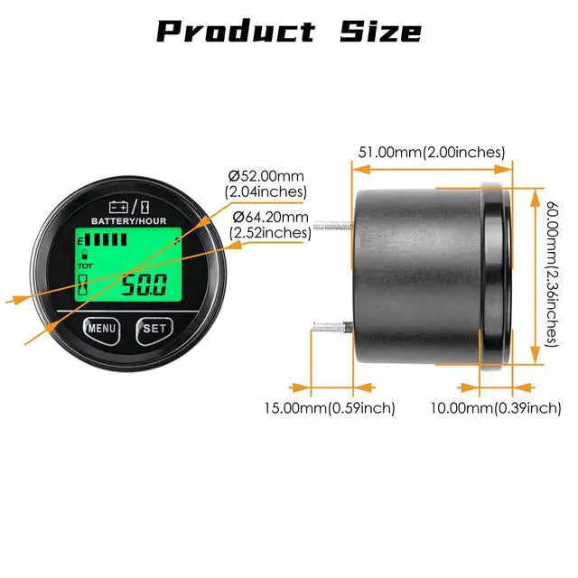 Alt view image 6 of 7 - NInE-ROnG DC12~48V Battery Capacity Indicator Hour Meter Waterproof Voltage Display Meter Use for Lead-Acid Batteries Gel Batteries LiFeO4 Batteries AGM Batteries and Other Batteries