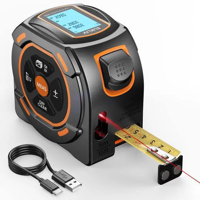 Main image of Laser Tape Measure 2-in-1, 197Ft Laser Distance Meter & 16Ft Digital Tape Measure, with LCD Display, Pythagorean Mode, Area/Volume Calculation, USB-C Rechargeable for Woodworking and Construction