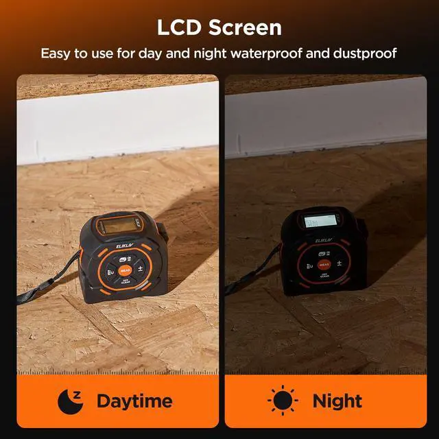 Alt view image 3 of 7 - Laser Tape Measure 2-in-1, 197Ft Laser Distance Meter & 16Ft Digital Tape Measure, with LCD Display, Pythagorean Mode, Area/Volume Calculation, USB-C Rechargeable for Woodworking and Construction