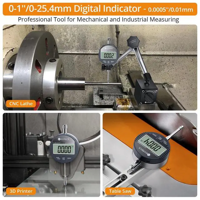 Alt view image 3 of 7 - Neoteck DTI Electronic Digital Dial Indicator 1 inch/25.4 mm | Digital Probe Indicator Dial Test Gauge High Resolution: 0.0005 inch/0.01mm - Silver Gray
