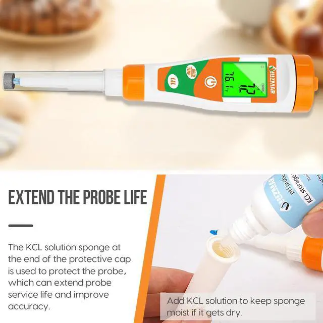 Alt view image 5 of 6 - UIUZMAR pH Tester for Food Digital pH Meter for Sourdough Starter and Dough Spear Sensor Food pH Kit Works for Fermented Sausages Cheese Sushi Rice Canned Jam Soapmaking and Other Solid Semi-Solid