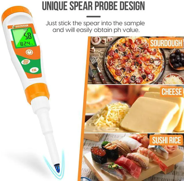 Alt view image 4 of 6 - UIUZMAR pH Tester for Food Digital pH Meter for Sourdough Starter and Dough Spear Sensor Food pH Kit Works for Fermented Sausages Cheese Sushi Rice Canned Jam Soapmaking and Other Solid Semi-Solid
