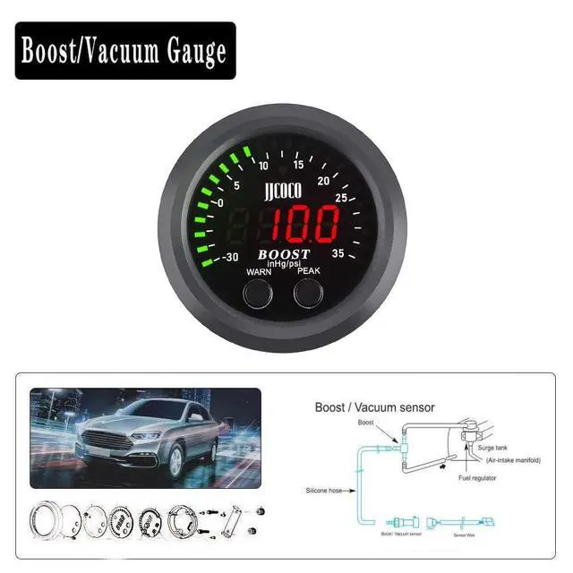 Alt view image 6 of 7 - ZHSYMX Universal Turbo Boost/Vacuum Gauge Kit Includes Electronic Pressure Sensor Red LED Light PSI Meter - for Car Truck - 2-1/16"