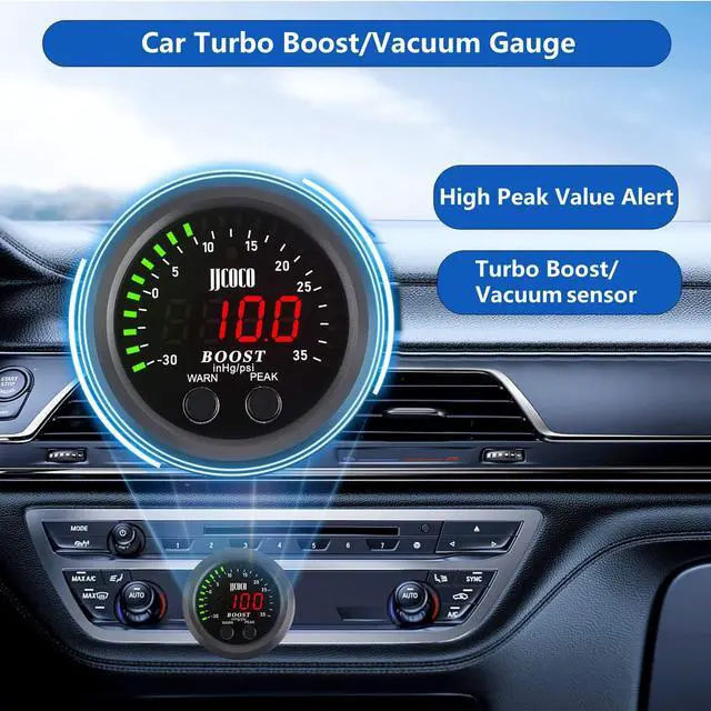 Alt view image 4 of 7 - ZHSYMX Universal Turbo Boost/Vacuum Gauge Kit Includes Electronic Pressure Sensor Red LED Light PSI Meter - for Car Truck - 2-1/16"