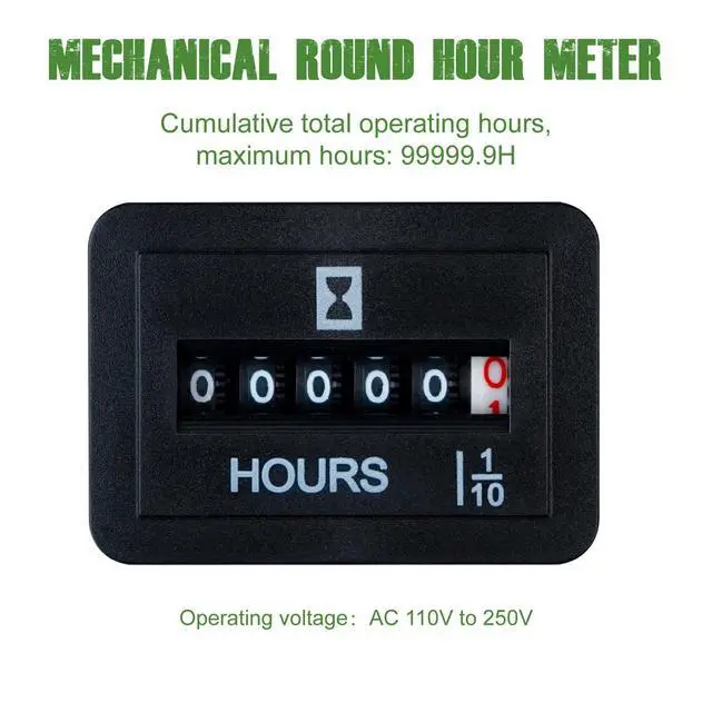 Alt view image 2 of 7 - YOOREAL AC 110V-250V Mechanical Hour Meter No Battery for Engine Generator Boat Motorcross Motor Truck Inverter Boat RV Zero Lawn Mower Snow Blower