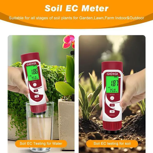 Alt view image 4 of 7 - GIDIGI Moisture Meter for Plants, 3 in 1 Digital Soil Moisture MeterSoil Moisture Meter and Soil EC Meter for Farms, Gardens, Orchards, Home Planting, Indoor Plants, Composting and Other Scenarios