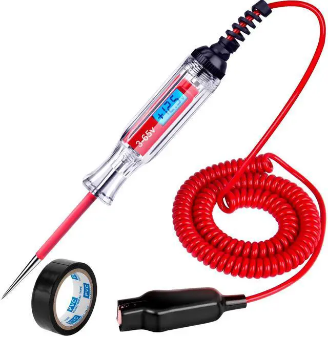 Main image of Heavy Duty 3-65V Backlit Digital LCD Circuit Tester, Test Light with 140 Inch Extended Spring Wire, Car Truck Low Voltage & Light Tester with Stainless Probe