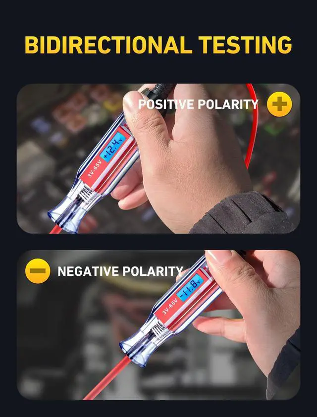 Alt view image 4 of 7 - Heavy Duty 3-65V Backlit Digital LCD Circuit Tester, Test Light with 140 Inch Extended Spring Wire, Car Truck Low Voltage & Light Tester with Stainless Probe