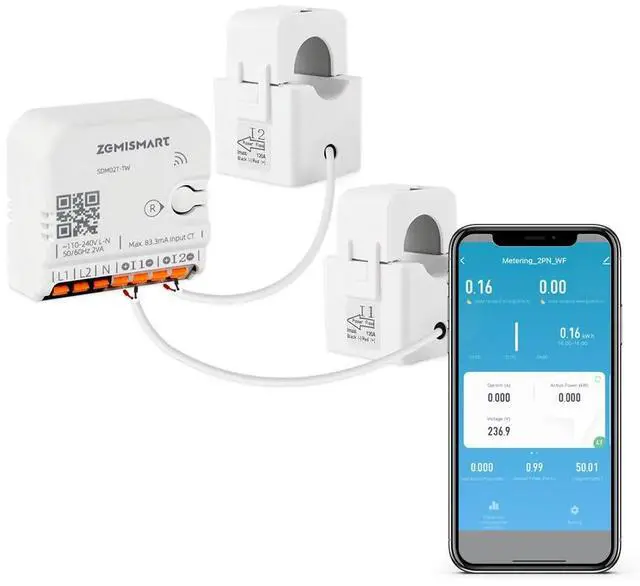 Main image of Smart Home Energy Monitor with 2 x 120A CTs, Live Electricity Usage Tracking, Bi-Directional Power Tracking, Supports Single-Phase 3-Wire System, 2.4GHz Wi-Fi (WiFi Version)