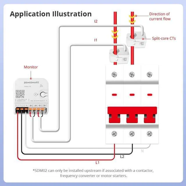 Alt view image 3 of 7 - Smart Home Energy Monitor with 2 x 120A CTs, Live Electricity Usage Tracking, Bi-Directional Power Tracking, Supports Single-Phase 3-Wire System, 2.4GHz Wi-Fi (WiFi Version)