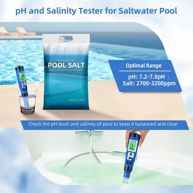 Alt view image 4 of 6 - YINMIK pH Salt Meter 5 in 1 pH TDS EC Salinity Tester for Pool Spa Aquarium Hydroponic Saltwater Digital pH and PPM Tester for Household Drinking Water Hot Tub Home Brewing Fish Tank