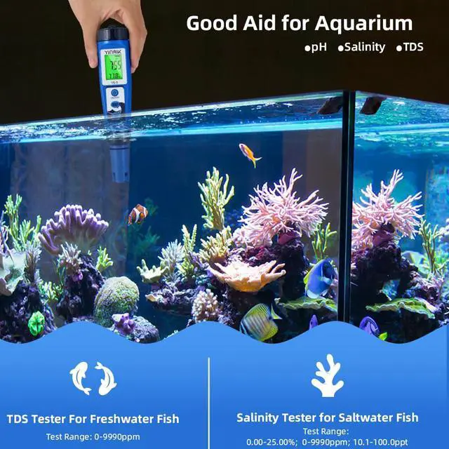 Alt view image 5 of 6 - YINMIK pH Salt Meter 5 in 1 pH TDS EC Salinity Tester for Pool Spa Aquarium Hydroponic Saltwater Digital pH and PPM Tester for Household Drinking Water Hot Tub Home Brewing Fish Tank