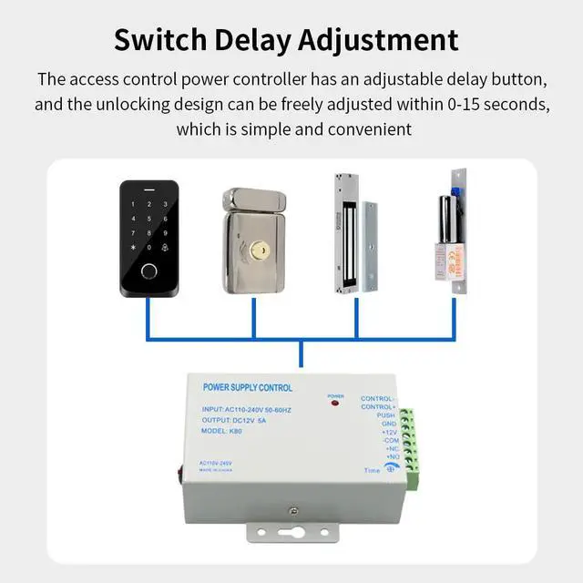 Alt view image 3 of 7 - 12V K80 Power Supply Controller Input True 3A/5A AC110V-240V Output DC for Door Access Control System,Electric Strike Lock, Bolt Lock, Magnetic Lock, Power Supply Controller (K80-3A)