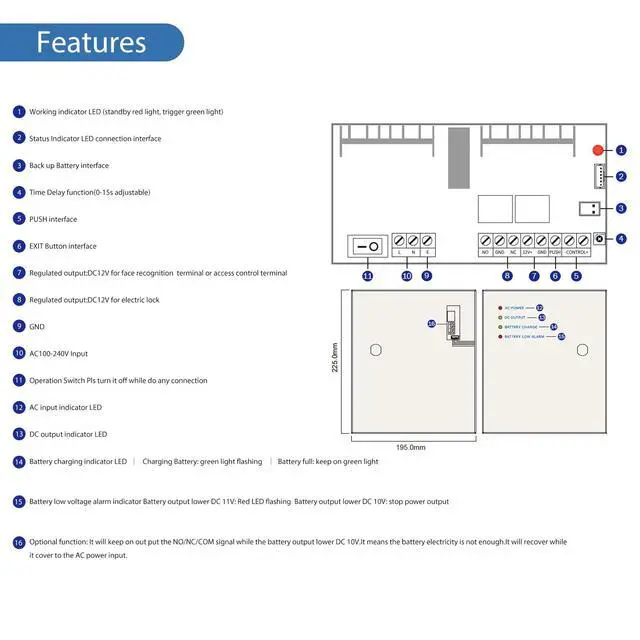 Alt view image 6 of 7 - Power Supply Control AC 110-240V to DC 12V 5A Metal Boxed Cabinet Regulated UPS Power Supply Unit with Backup Battery Link for Door Access Entry System (Battery Not Included) (SP1205B DC12V / 5A )