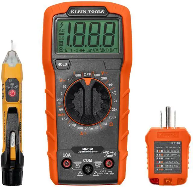 Main image of Klein Tools 69149P Electrical Test Kit with Digital Multimeter, Non-Contact Voltage Tester and Electrical Outlet Tester, Leads and Batteries