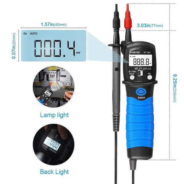 Alt view image 5 of 7 - Pen Type Digital Multimeter - BTMETER BT-38C AC DC 600V High Voltage Tester, 60M Ohm Resistance Meter, with Capacitance Diode Test, Continuity Alarm, Backlit LCD Screen, Lamp Light