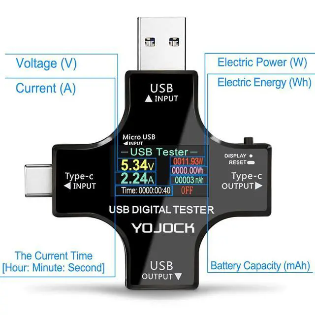 Alt view image 7 of 7 - YOJOCK USB C Tester USB Power Meter 2 in 1 Digital Multimeter 3.6-32V 0-8.0A Voltage and Current Tester, Type C Voltmeter Battery Capacity Volt Ammeter Power Bank USB Cable Charger Detector