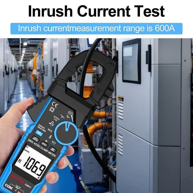 Alt view image 3 of 7 - Digital Inrush Clamp Meter Multimeter, MESTEK T-RMS 6000 Counts 600A Current Amp Volt Meter with VFD,LOZ Mode; Measures NCV AC/DC Current Voltage Temperature Resistance Capacitance Continuity