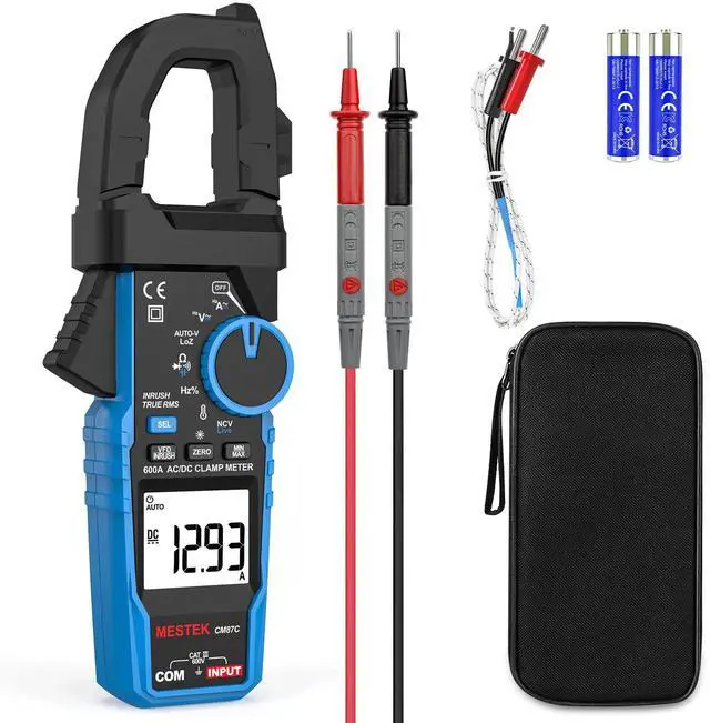 Main image of Digital Inrush Clamp Meter Multimeter, MESTEK T-RMS 6000 Counts 600A Current Amp Volt Meter with VFD,LOZ Mode; Measures NCV AC/DC Current Voltage Temperature Resistance Capacitance Continuity