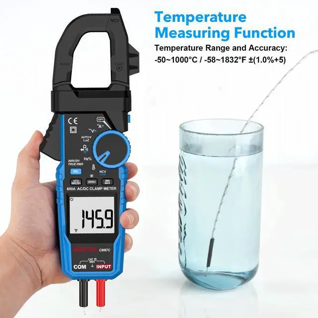 Alt view image 7 of 7 - Digital Inrush Clamp Meter Multimeter, MESTEK T-RMS 6000 Counts 600A Current Amp Volt Meter with VFD,LOZ Mode; Measures NCV AC/DC Current Voltage Temperature Resistance Capacitance Continuity