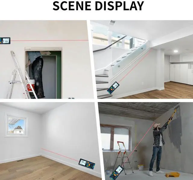Alt view image 7 of 7 - Laser Distance Meter 196ft Digital Laser Measuring Tool with LCD Backlit Display, Area Volume Pythagorean, ±2mm Accuracy, Class II, Electronic Tape Measure for DIY Construction AAA Battery Powered